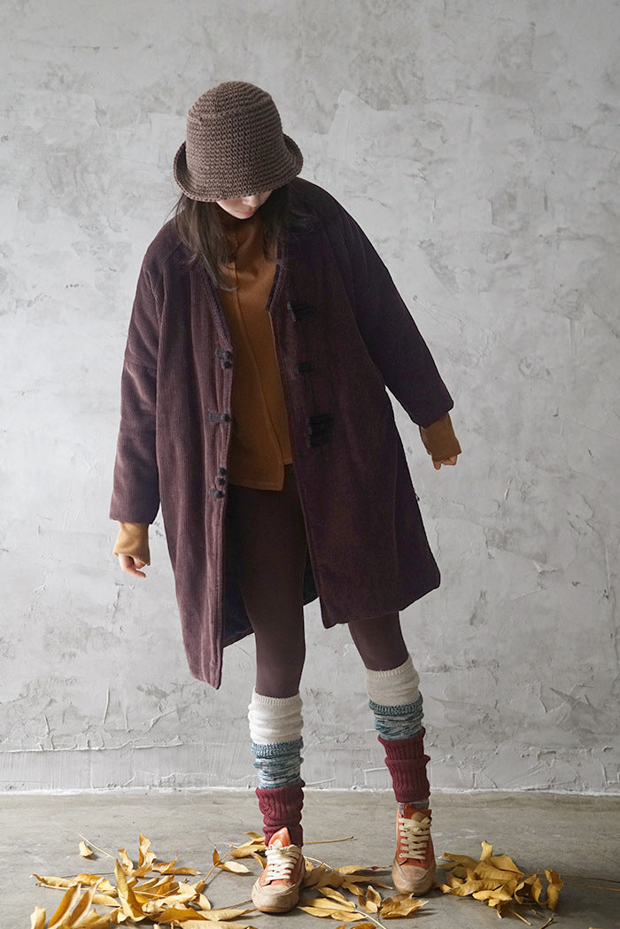 2色展開◇中綿 ドロップショルダー コーデュロイ ロングジャケット◇