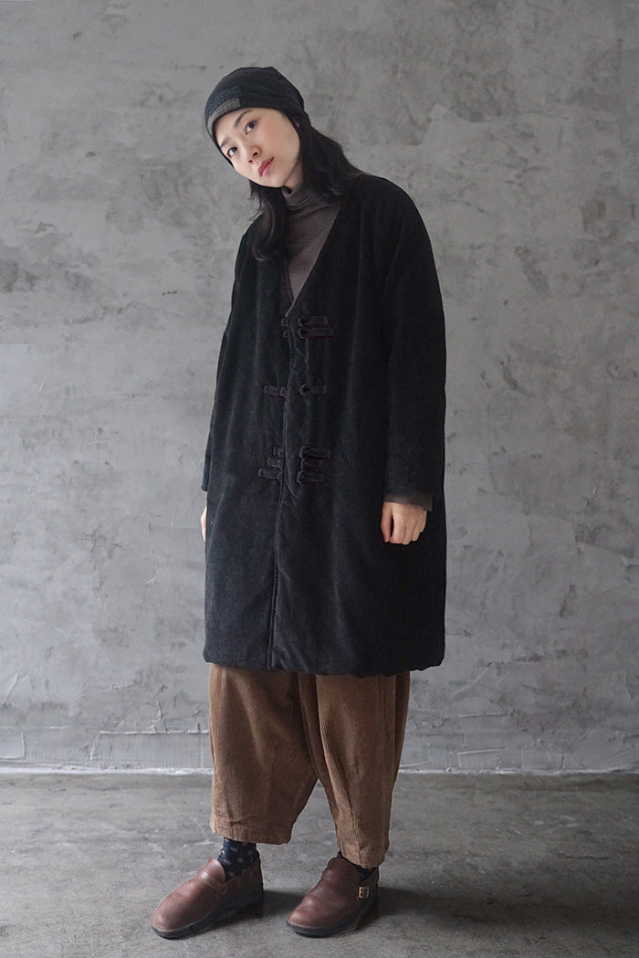 2色展開◇中綿 ドロップショルダー コーデュロイ ロングジャケット◇