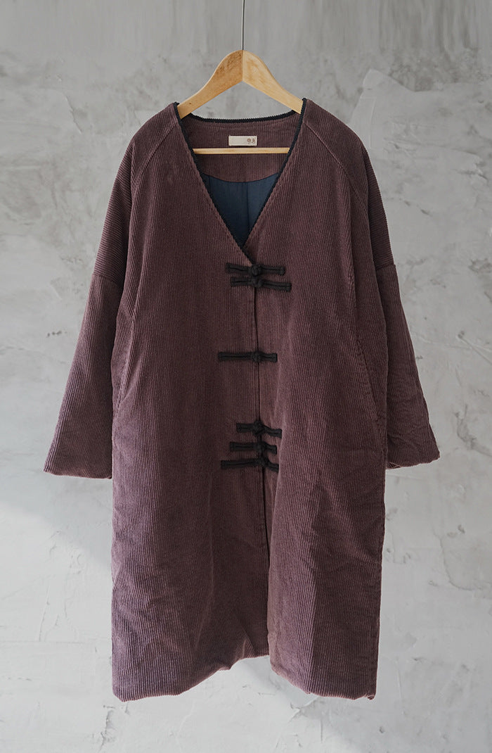 2色展開◇中綿 ドロップショルダー コーデュロイ ロングジャケット◇