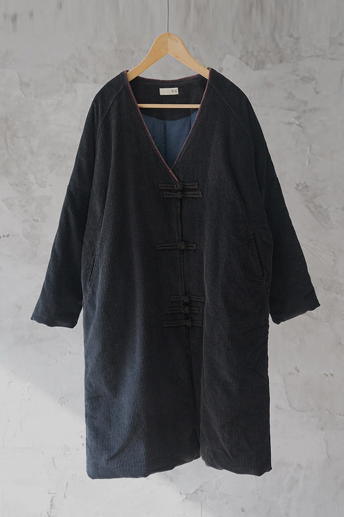 2色展開◇中綿 ドロップショルダー コーデュロイ ロングジャケット◇