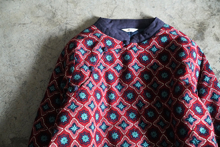 2色展開◇ボタニックプリント◇うっすら中綿生地で暖かオリエンタルワンピースドレス◇