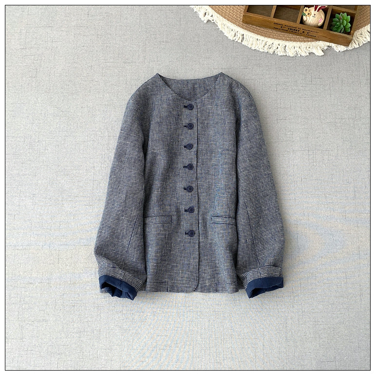 △ノーカラーリネン ジャケット△裏地付き