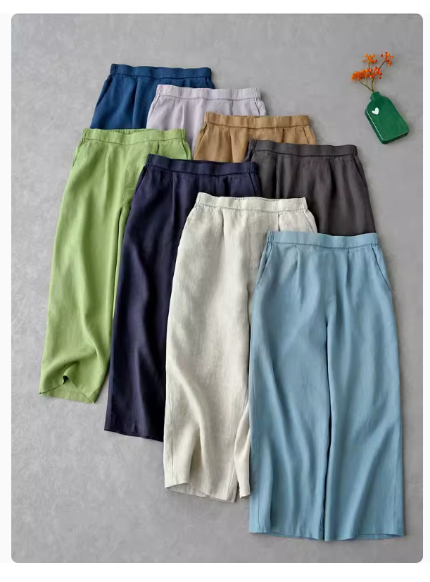◇8色展開◇豊富なサイズ展開◇品のあるリネン 8部丈 ワイド ワンタック イージーパンツ◇S~XL