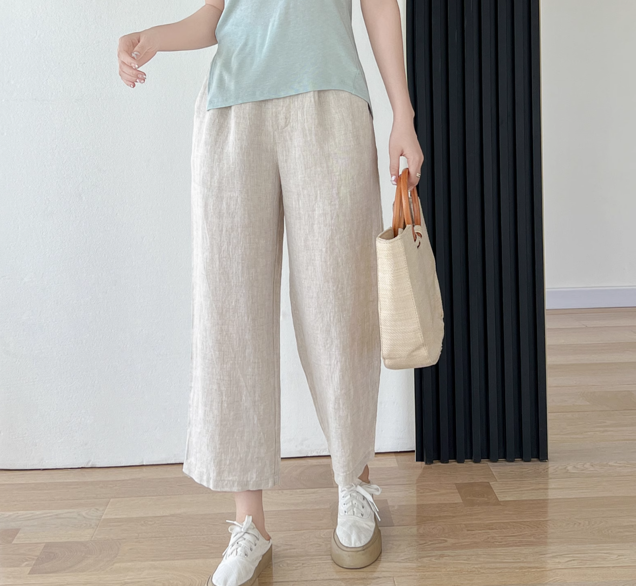 ◇8色展開◇豊富なサイズ展開◇品のあるリネン 8部丈 ワイド ワンタック イージーパンツ◇S~XL