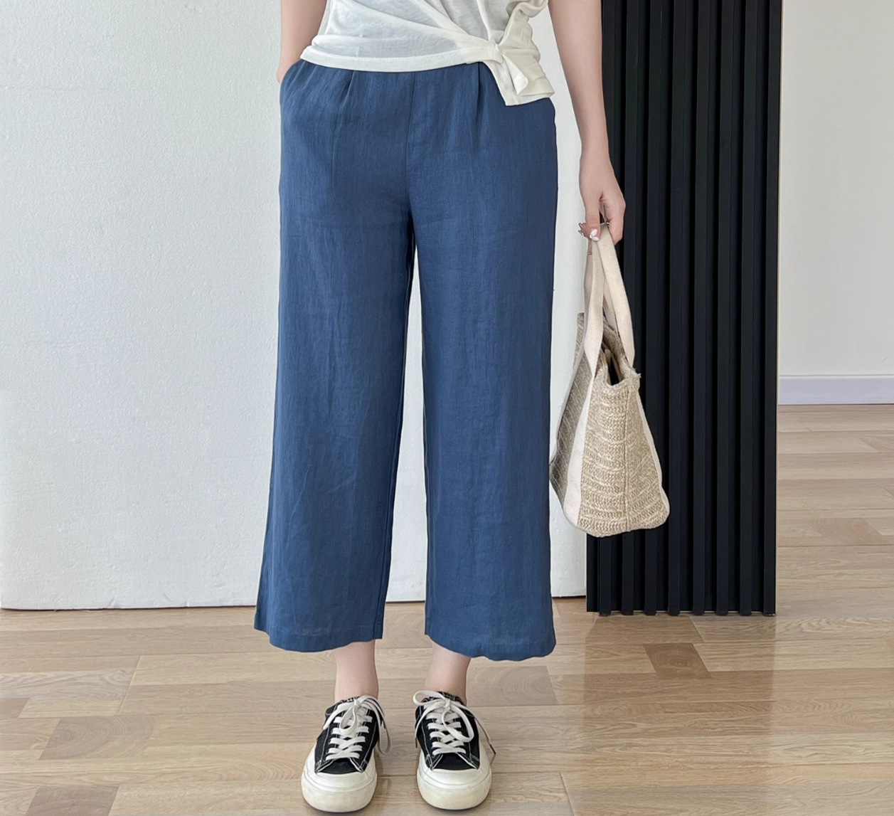 ◇8色展開◇豊富なサイズ展開◇品のあるリネン 8部丈 ワイド ワンタック イージーパンツ◇S~XL