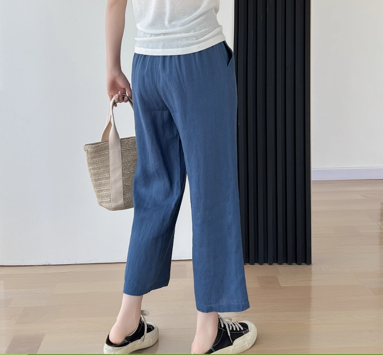 ◇8色展開◇豊富なサイズ展開◇品のあるリネン 8部丈 ワイド ワンタック イージーパンツ◇S~XL