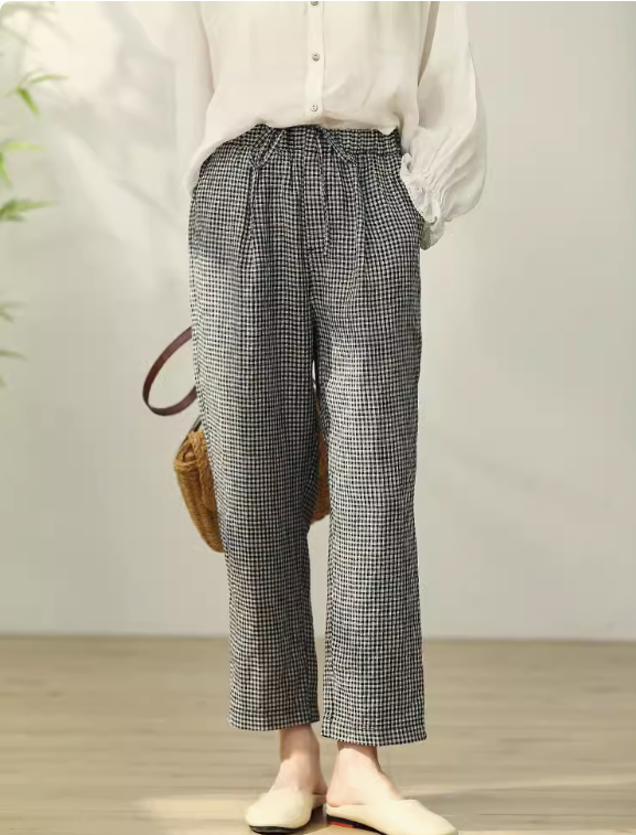 ◇6色展開◇裾ボタンで絞り可能◇100%リネン 8部丈 ワンタック イージーテーパードパンツ◇M~XL