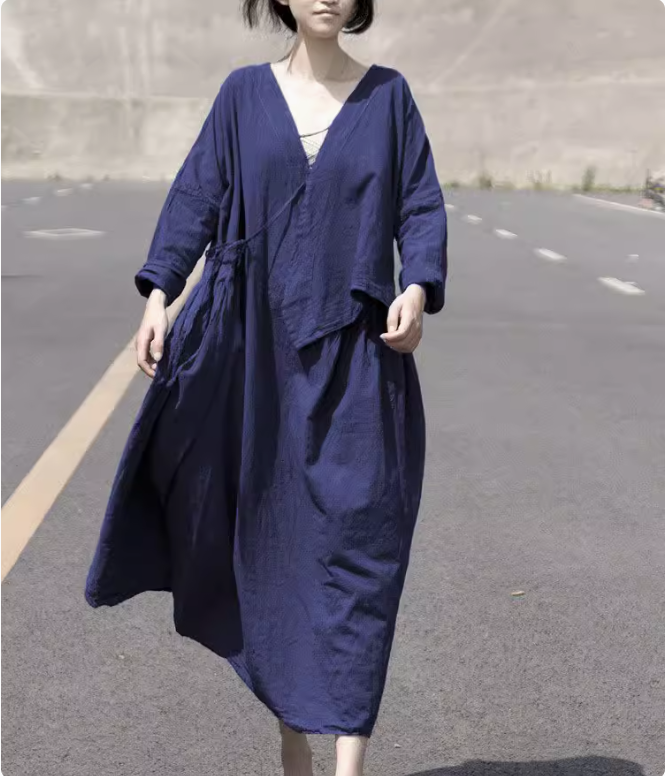 ◇リネンコットンドロップショルダーラップドレス◇