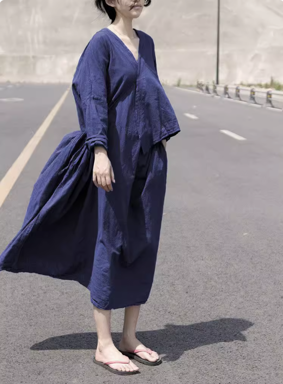 ◇リネンコットンドロップショルダーラップドレス◇