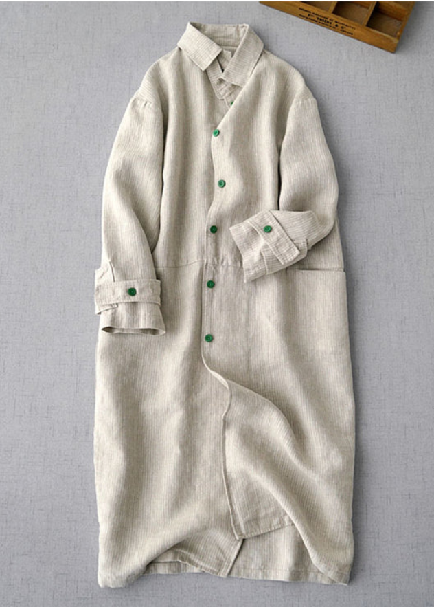 ◇リネンうっすらストライプ ゆったりドロップショルダー ワークコート◇