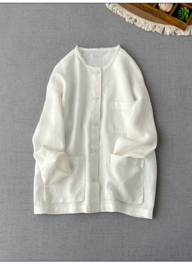 ◇ノーカラーデザイン リネンカバーオールジャケット◇ – momad store ◇ノーカラーデザイン リネンカバーオールジャケット◇ – momad store