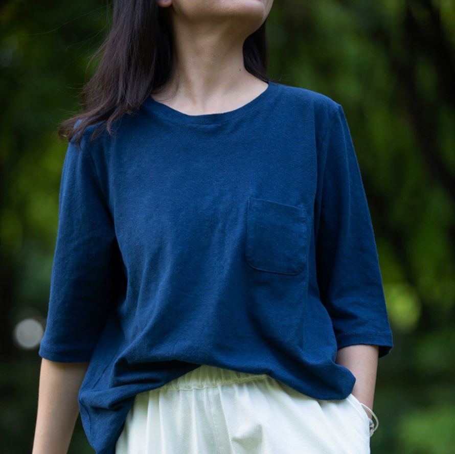 3色展開◇旅先に持っていきたい◇ヘンプコットン7部丈Tシャツ▽
