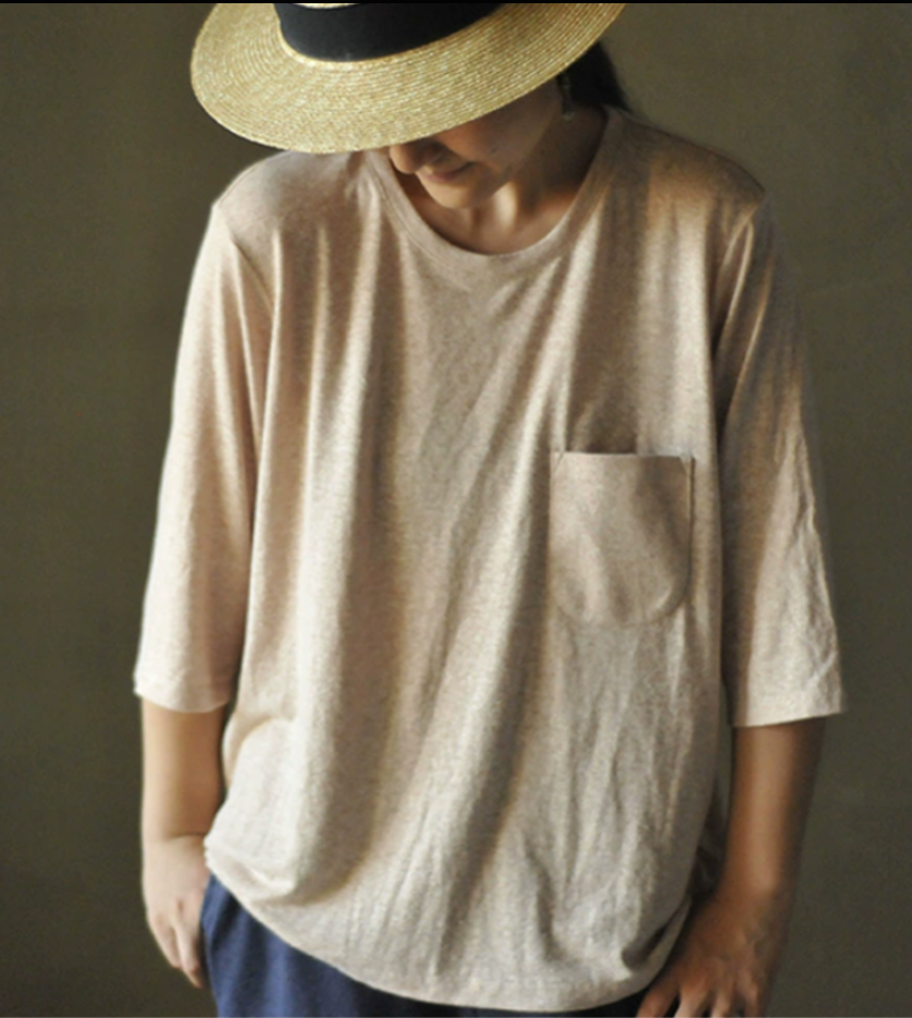 3色展開◇旅先に持っていきたい◇ヘンプコットン7部丈Tシャツ▽