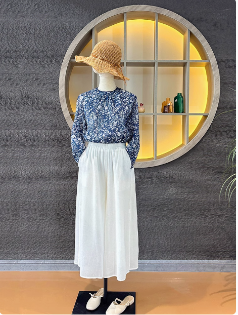 ◇控えめな小花柄で品のあるデザイン◇ラミーシャツ◇長袖/5部丈