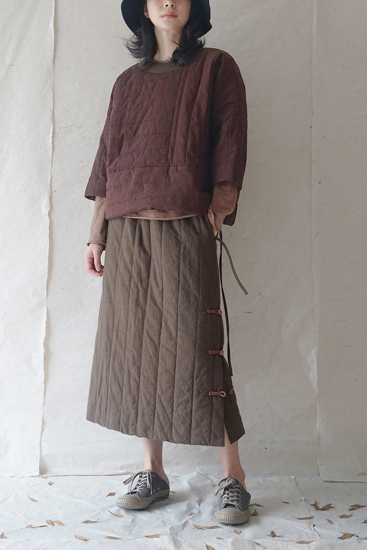 2色展開◇ボタン装飾がポイントに◇秋冬用 中綿入り スカート◇