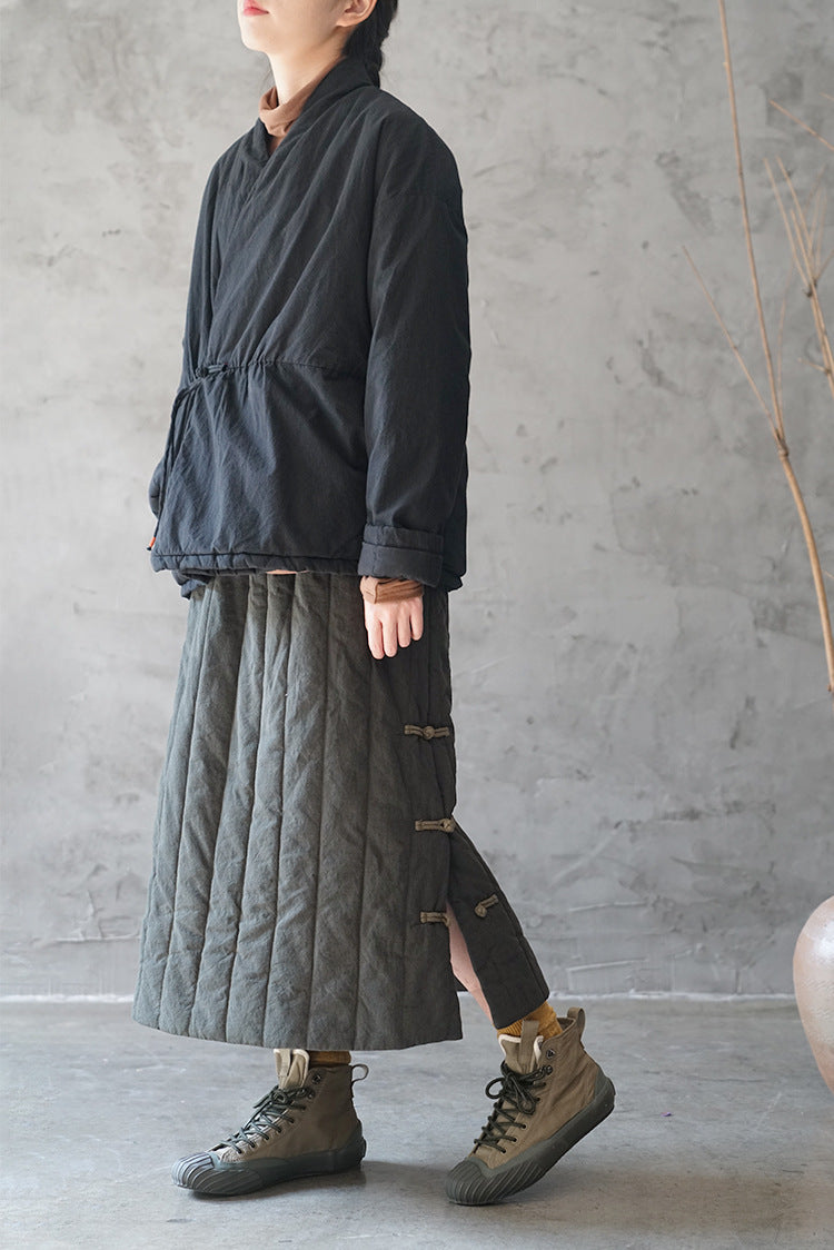 2色展開◇ボタン装飾がポイントに◇秋冬用 中綿入り スカート◇