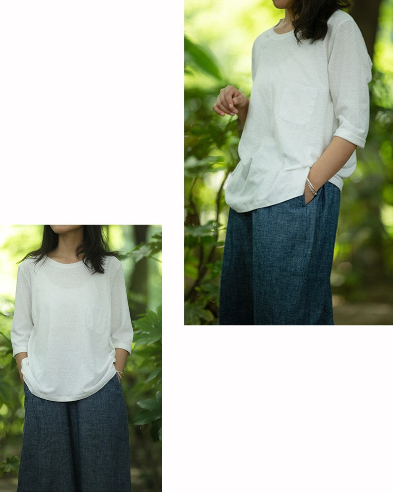 3色展開◇旅先に持っていきたい◇ヘンプコットン7部丈Tシャツ▽