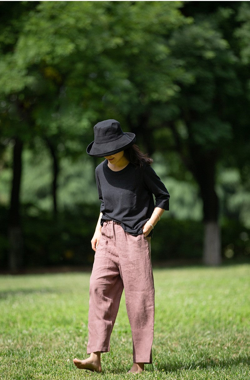 3色展開◇旅先に持っていきたい◇ヘンプコットン7部丈Tシャツ▽