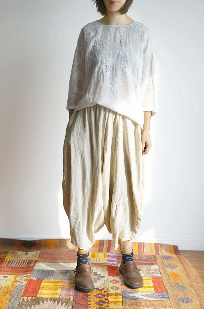 ◇◇SALE◇◇4色展開◇バルーンシルエットリネンコットン 8部丈 イージーパンツ◇