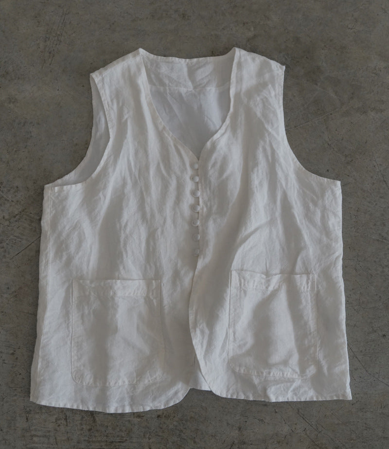 2色展開☆くるみボタンがポイントに✩リネンベスト☆