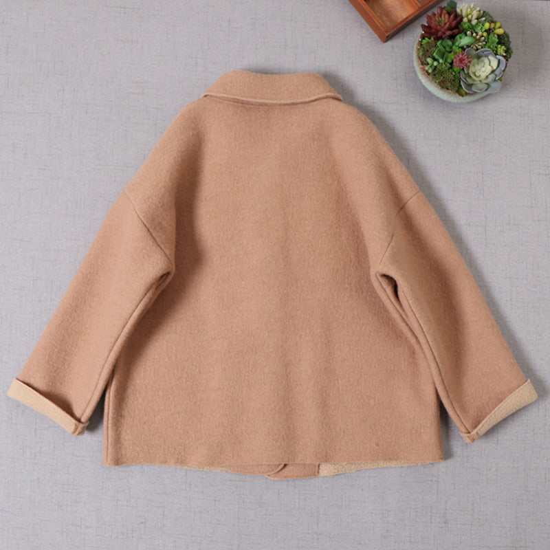 6色展開△ゆったりドロップショルダーダブルフェイスウール ショートコート△