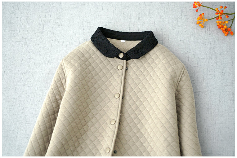3色展開◇秋冬に大活躍◇レースカラー ドロップショルダー キルティングコットン中綿 ロングコート◇