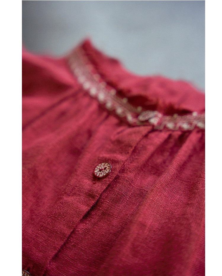 ◇刺繍リネンギャザー シャツ◇
