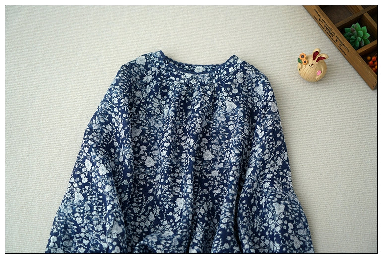 ◇控えめな小花柄で品のあるデザイン◇ラミーシャツ◇長袖/5部丈