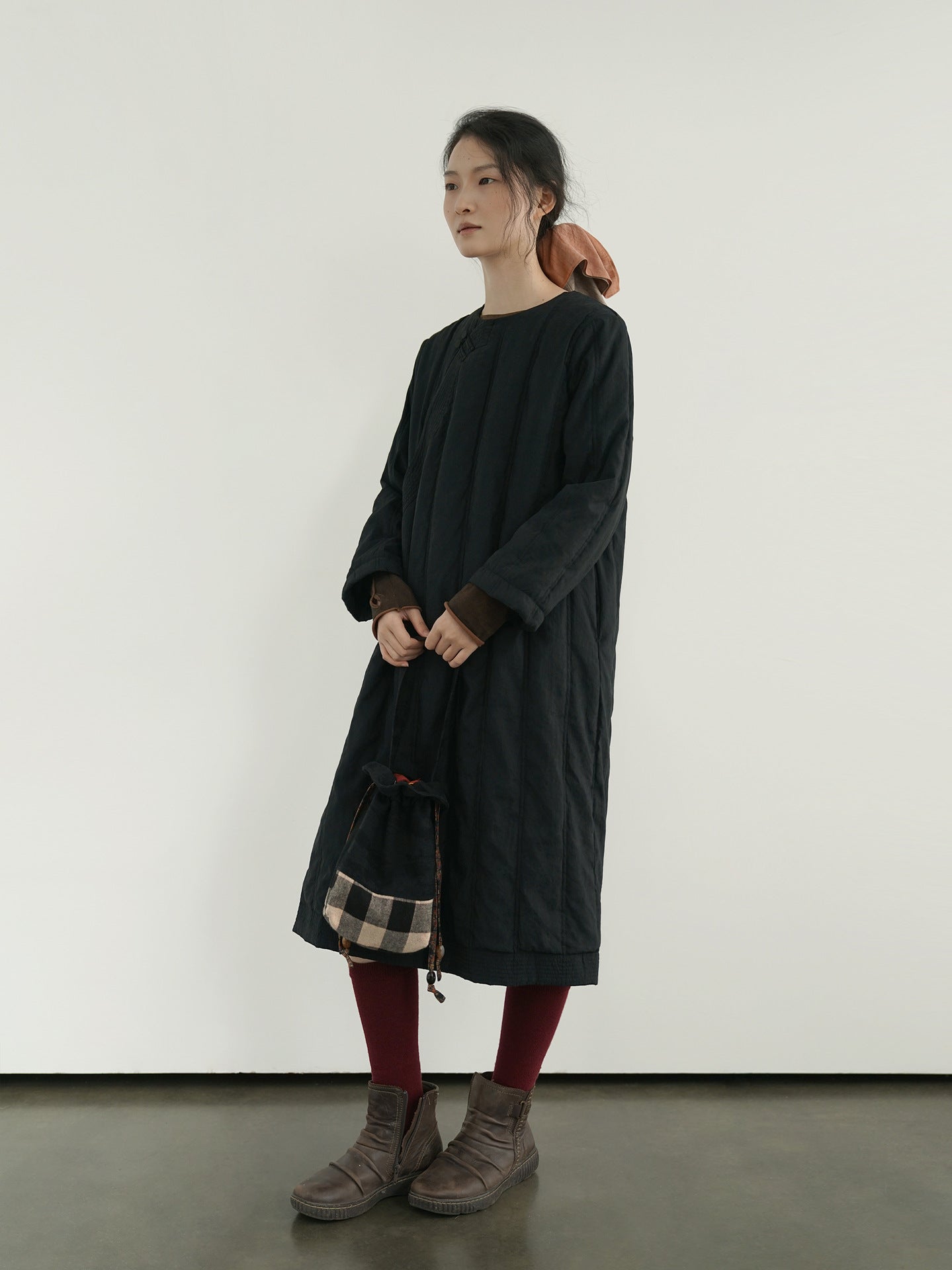2色展開◇うっすら中綿生地で暖かオリエンタルワンピースドレス◇