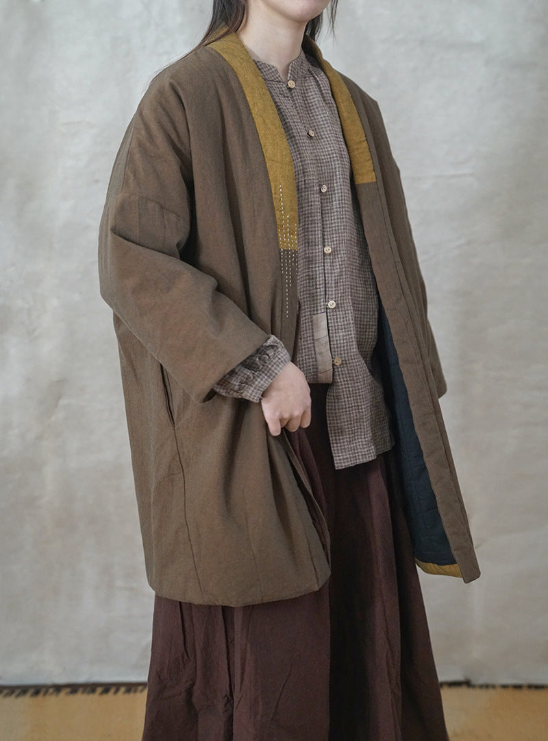 2色展開◇ハンドステッチと切り替えデザインがポイントに◇コットン中綿羽織り◇
