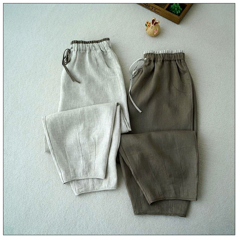 2色展開◇100%リネン 9部丈 イージーテーパードパンツ◇