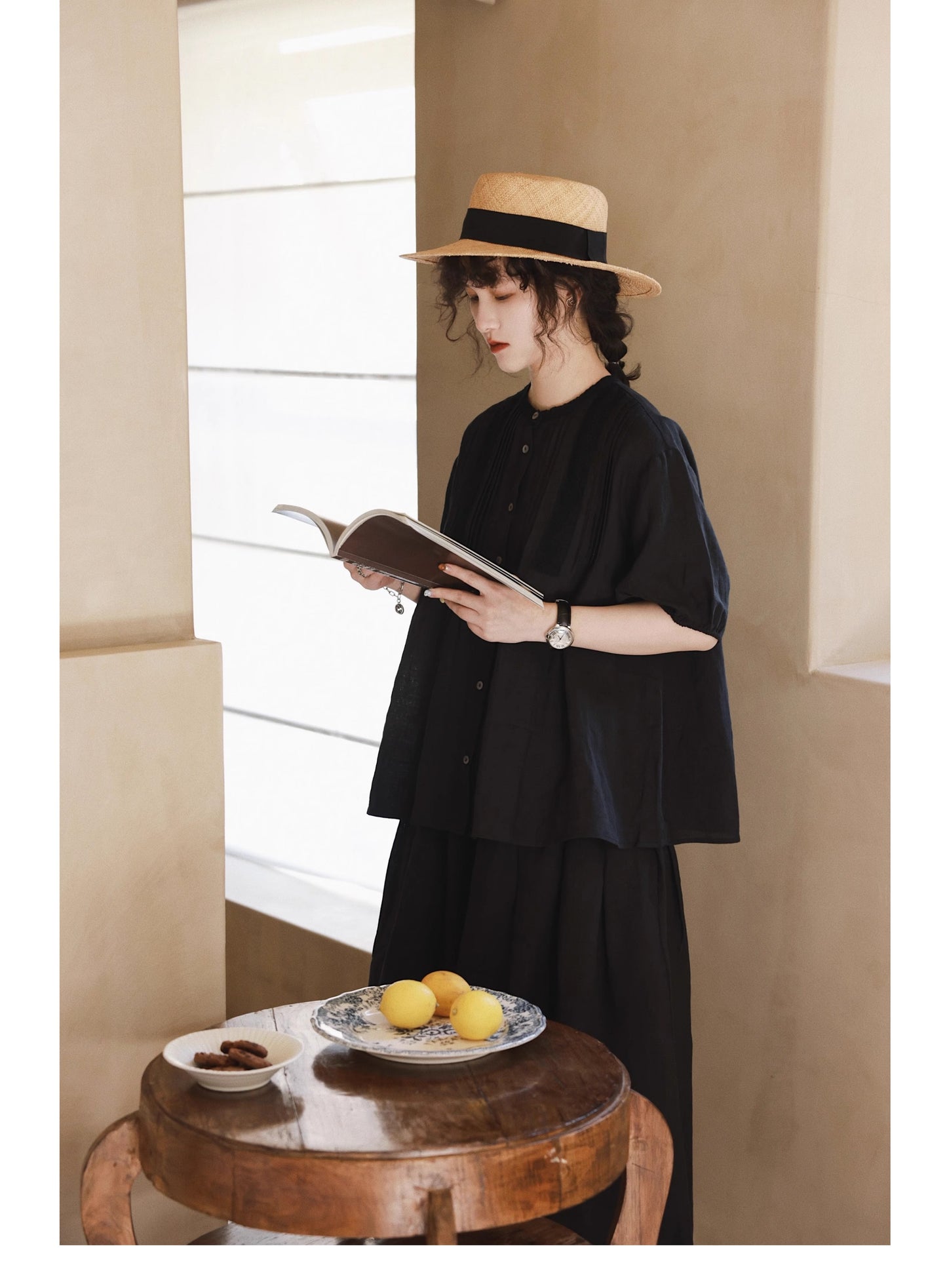 ☆品のあるピンタック&レース使い☆ リネンシャツ☆