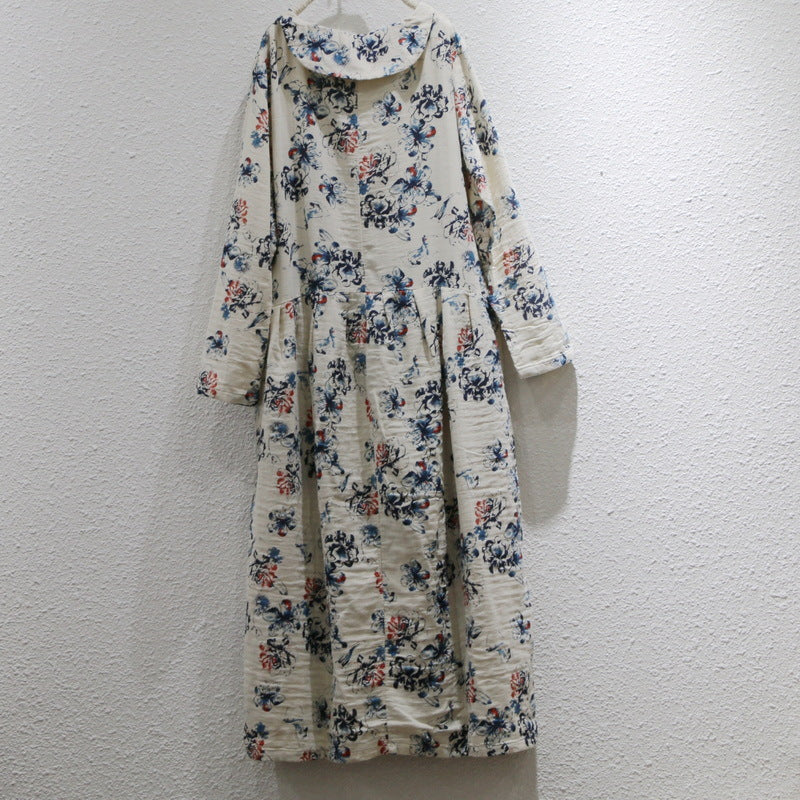 4色展開◇コットン×ラミー花柄ロングワンピースドレス◇