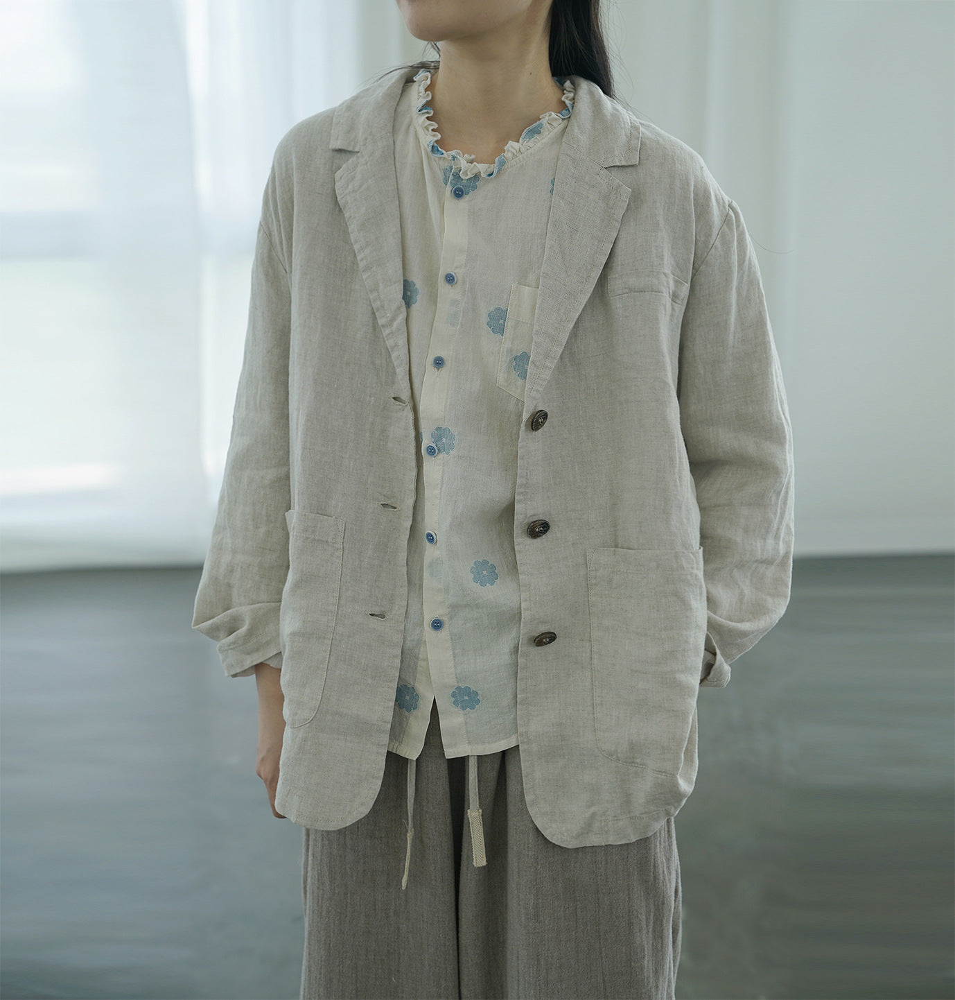 程良くゆったりシルエット◇リネン カジュアルジャケット◇
