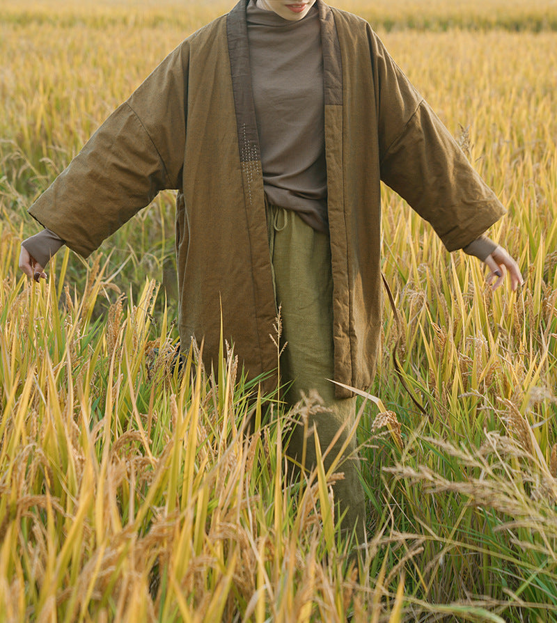2色展開◇ハンドステッチと切り替えデザインがポイントに◇コットン中綿羽織り◇
