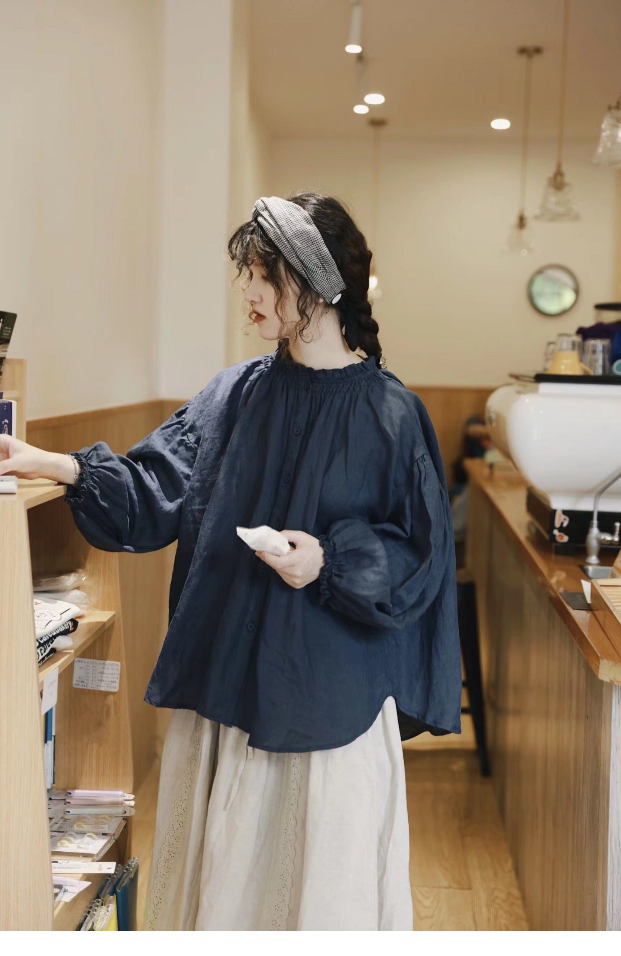 ☆品のあるギャザー使い☆ドロップショルダー リネンシャツ☆