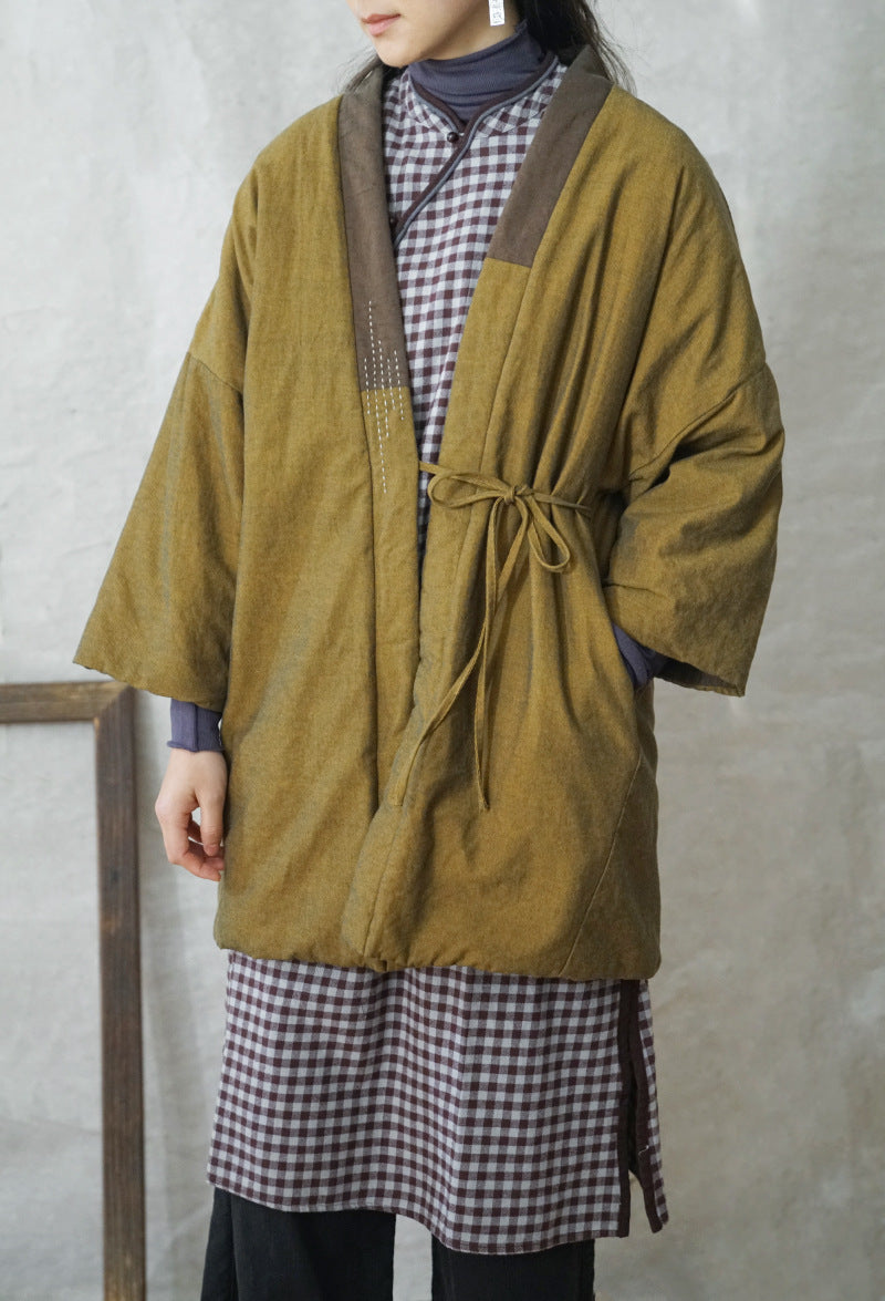 2色展開◇ハンドステッチと切り替えデザインがポイントに◇コットン中綿羽織り◇