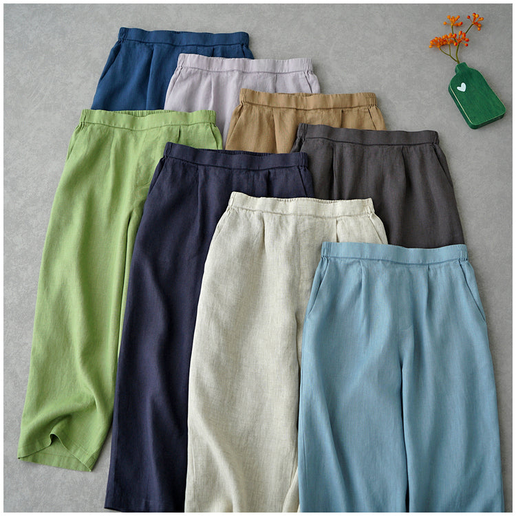 ◇8色展開◇豊富なサイズ展開◇品のあるリネン 8部丈 ワイド ワンタック イージーパンツ◇S~XL