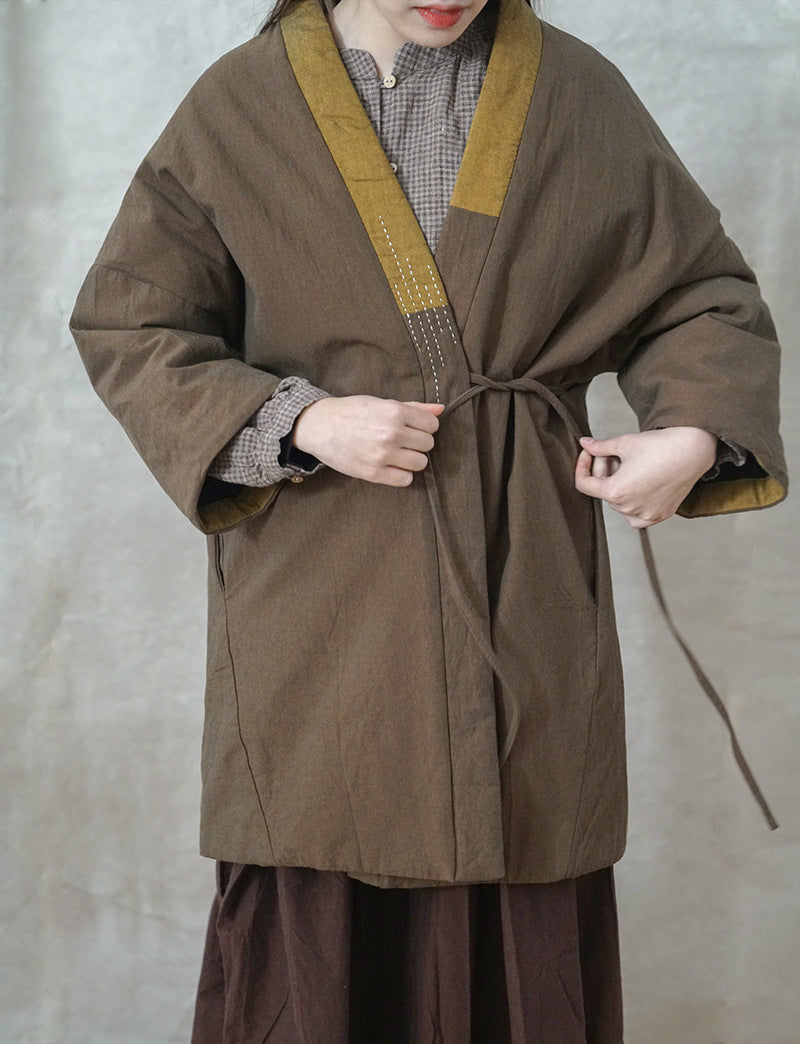 2色展開◇ハンドステッチと切り替えデザインがポイントに◇コットン中綿羽織り◇