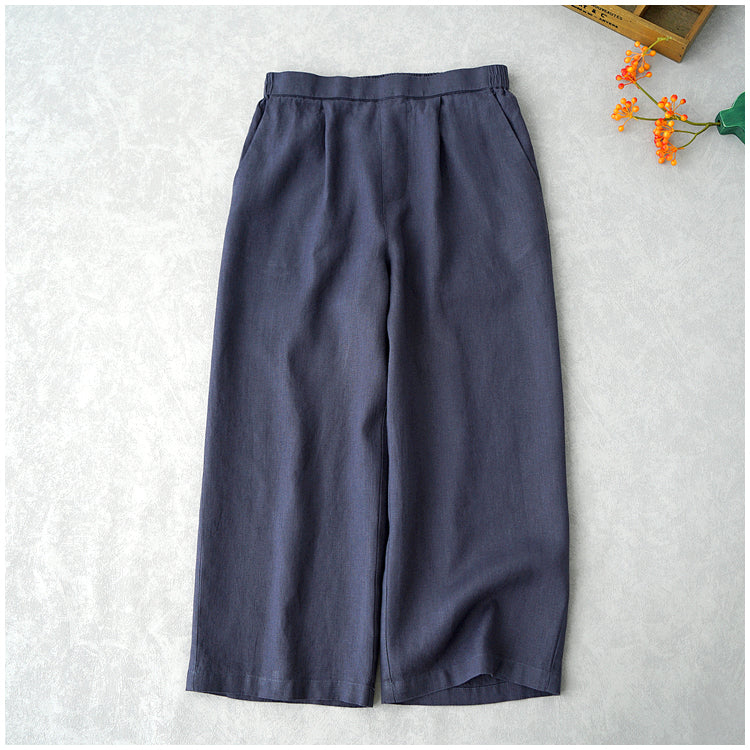 ◇8色展開◇豊富なサイズ展開◇品のあるリネン 8部丈 ワイド ワンタック イージーパンツ◇S~XL