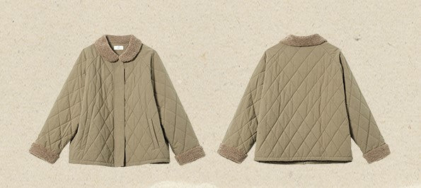 ゆったりシルエット◇コットンキルティング ボア付きブルゾンジャケット△ M/Lサイズ