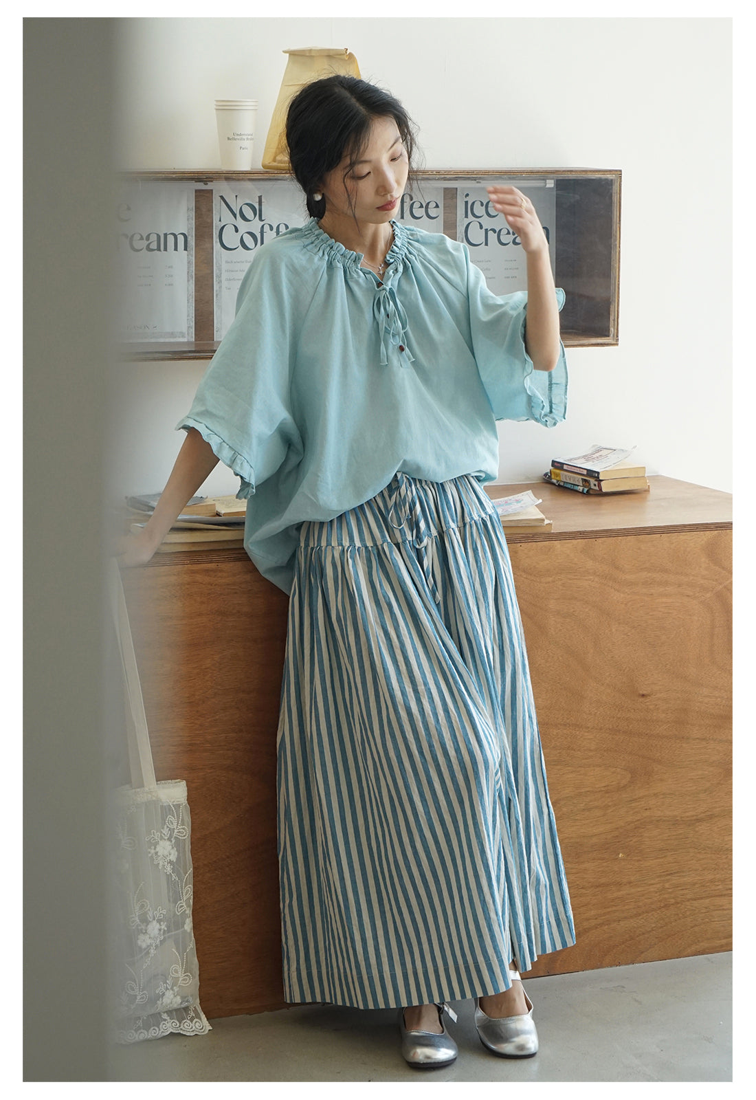 2色展開◇コットン ストライプ イージーロングスカート◇