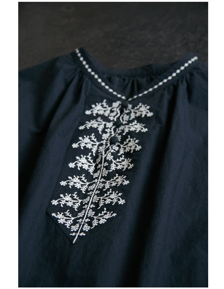 ✩ゆったり刺繍コットンギャザー ドロップショルダー プルオーバーシャツ✩