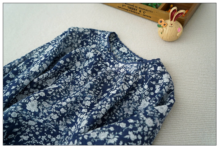 ◇控えめな小花柄で品のあるデザイン◇ラミーシャツ◇長袖/5部丈