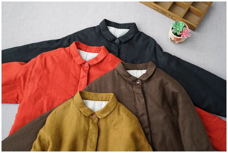4色展開◇たっぷり中綿シルクでばっちり防寒◇リネン中綿コート