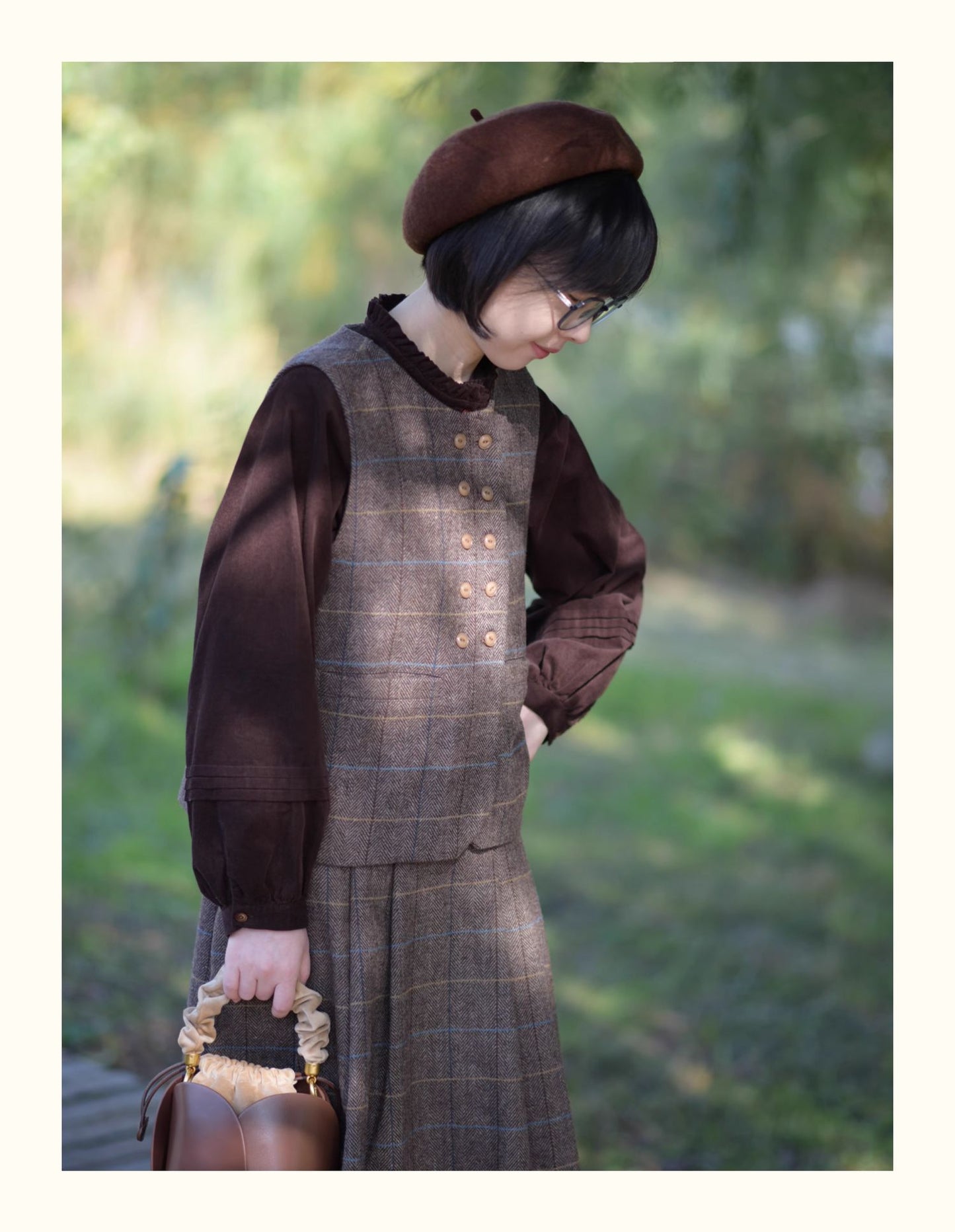 △薄手コーデュロイ ドロップショルダー フリルネックブラウス シャツ△