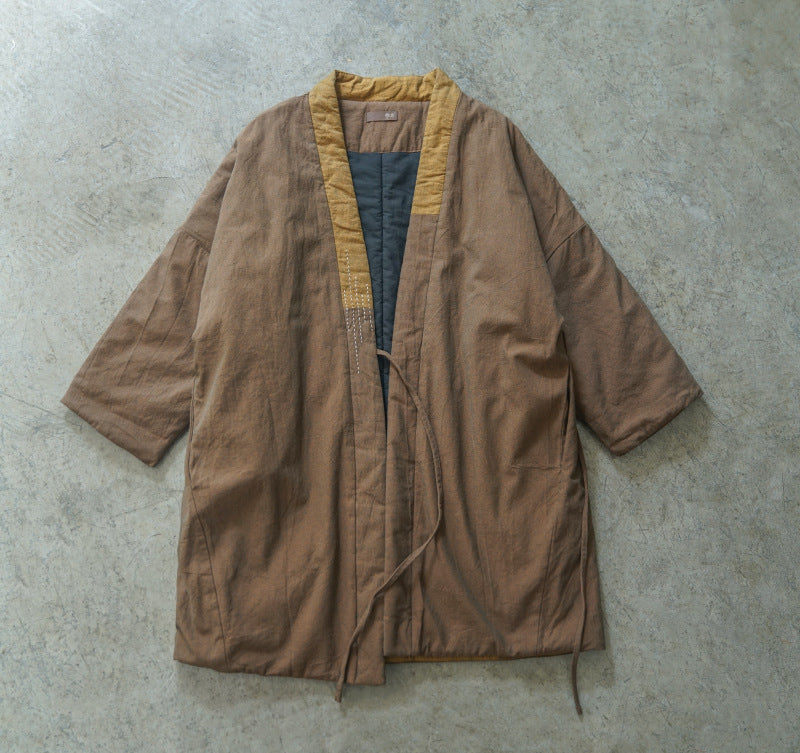 2色展開◇ハンドステッチと切り替えデザインがポイントに◇コットン中綿羽織り◇