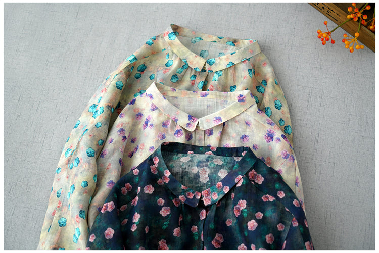 3色展開◇控えめな小花柄で品のあるデザイン◇ラミーシャツ◇