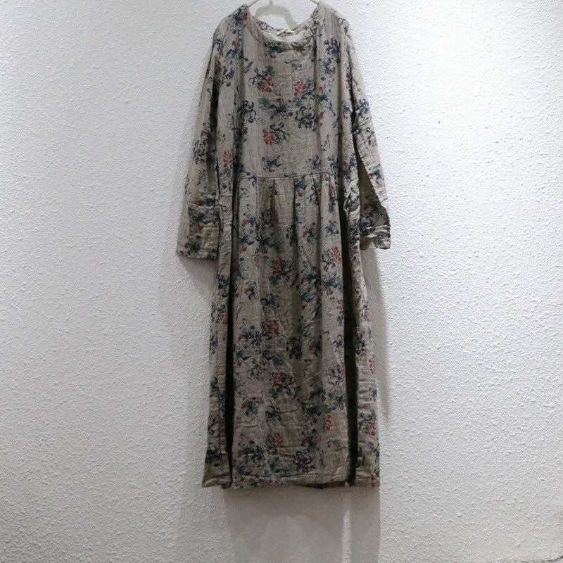 4色展開◇コットン×ラミー花柄ロングワンピースドレス◇