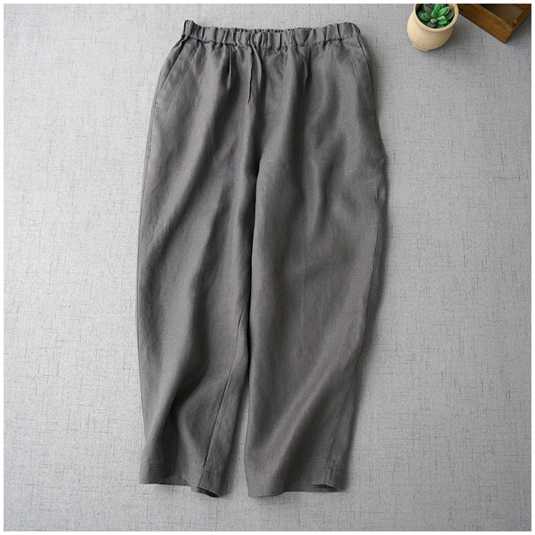 ◇6色展開◇裾ボタンで絞り可能◇100%リネン 8部丈 ワンタック イージーテーパードパンツ◇M~XL